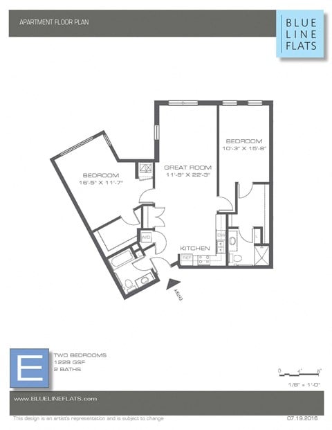 Floor plan for 2 beds, 2 baths, 1146 sqft